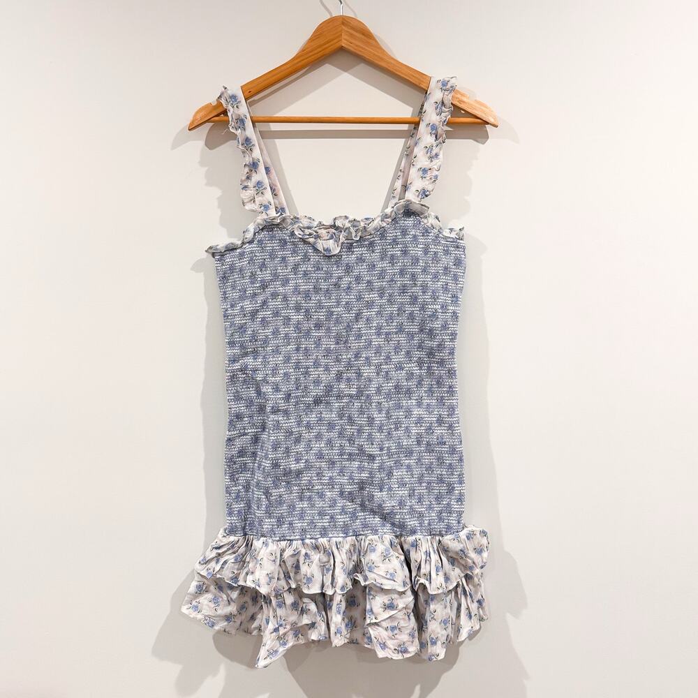 LOVESHACKFANCY Breyer Ruffle Mini Dress Powder Blue – Size M – EUC - Picture 3 of 9